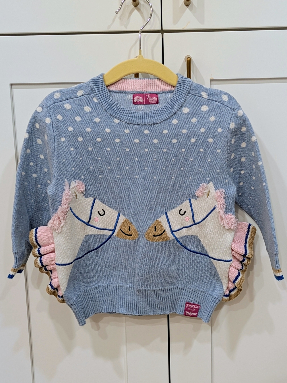 Toddler Blue Horse Sweater with Pink Accents